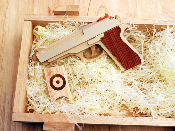 木制模型创意皮筋枪儿童玩具礼物发射软弹木头枪皮筋子款一大一小成品